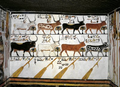 Egypte, Thebe, Luxor, Vallei der Koninginnen, Graf van Nefertari, Annex aan voorhal, Muurschilderingen, Geïllustreerd Boek van de Doden, Hoofdstuk 89 door Egyptian 19th Dynasty