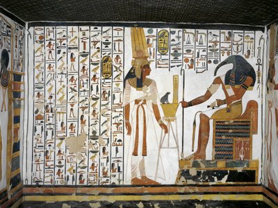 Egypte, Thebe, Luxor, Vallei der Koninginnen, graf van Nefertari, bijgebouw van voorvertrek, muurschilderingen, koningin voor goddelijke schrijver Thoth door Egyptian 19th Dynasty