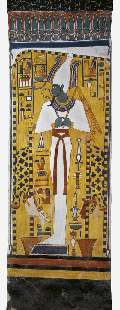Egypte, Thebe, Luxor, Vallei der Koninginnen, Graf van Nefertari, muurschildering van Osiris in grafkamer uit de 19e dynastie door Egyptian 19th Dynasty