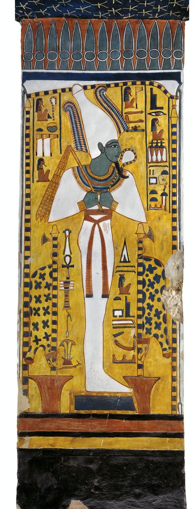 Egypte, Thebe, Luxor, Vallei der Koninginnen, graf van Nefertari, muurschildering van Osiris in grafkamer uit de 19e dynastie door Egyptian 19th Dynasty