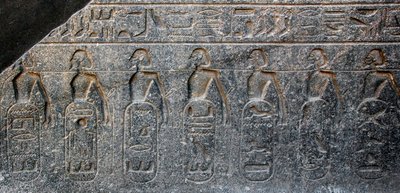 Egyptische oudheid: detail van een reliëf dat de emblemen van de door farao Ramses II (1292-1186 v.Chr.) veroverde gebieden versiert. Tempel van Luxor. Oostelijke oever (Thebe), Egypte door Egyptian 19th Dynasty