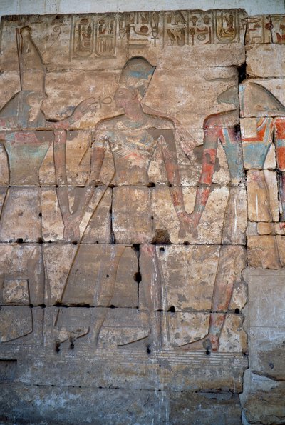 Egyptische oudheid: detail van de lage reliëfs van de tempel van Sethi I in Abydos door Egyptian 19th Dynasty
