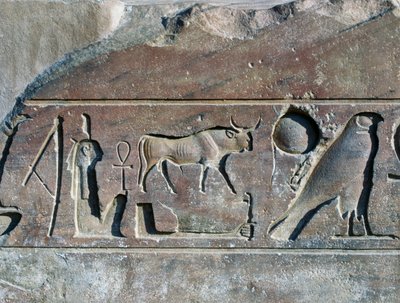 Hiërogliefen met naam van Ramses II, basis van obelisk, Tempel van Amon (UNESCO Werelderfgoedlijst) door Egyptian 19th Dynasty