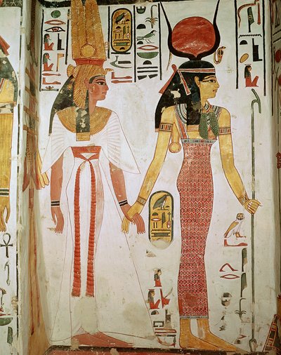 Isis en Nefertari, uit het graf van Nefertari, Nieuwe Rijk (muurschildering) door Egyptian 19th Dynasty