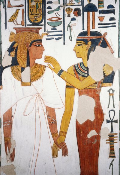Nefertari ontmoet de godin Isis, fresco, noordelijke gevel van de vierde pilaar, grafkamer, graf van Nefertari (QV66), Vallei der Koninginnen, Thebe (Unesco Werelderfgoedlijst) door Egyptian 19th Dynasty
