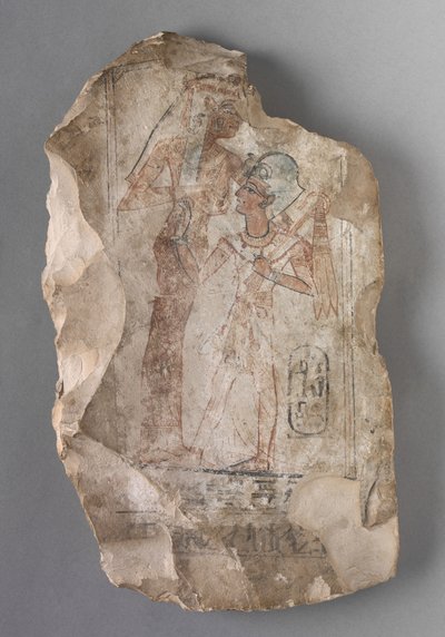 Ostracon: Ramses II gevoed door een godin, ca. 1279-1213 v.Chr. door Egyptian 19th Dynasty
