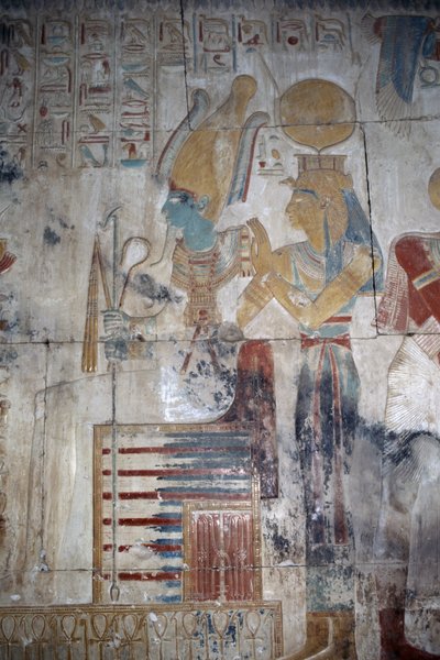 Geschilderd reliëf, kapel van Osiris, Tempel van Seti I door Egyptian 19th Dynasty