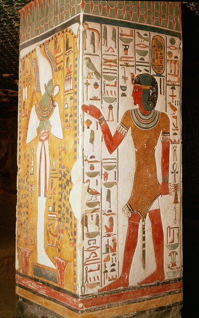Zuil met Osiris en een priester in panterhuid, uit het graf van Nefertari door Egyptian 19th Dynasty