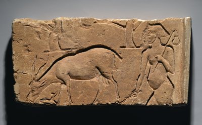 Reliëf met een geitenhoeder met een geit en bomen, mogelijk uit Tell el-Amarna, Nieuwe Koninkrijk, 1350-1333 v.Chr. door Egyptian 19th Dynasty