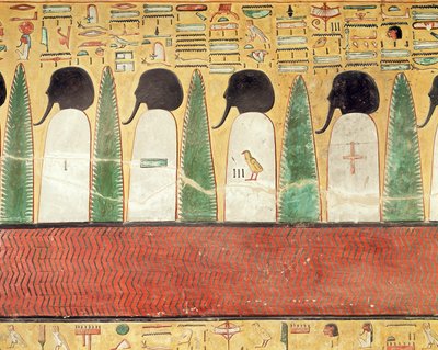 Reliëf met zwartkopgoden in de onderwereld, uit het graf van Seti I door Egyptian 19th Dynasty