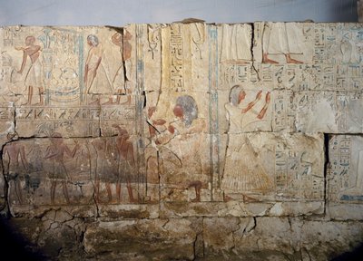 Reliëf van het graf van Netcherouymes, belangrijke functionaris van Ramses II, Saqqara, regering van Ramses II. Egyptische beschaving, Nieuwe Rijk, Dynastie XIX door Egyptian 19th Dynasty