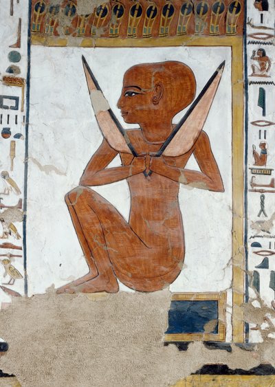 Afbeelding van Henty-Reki, bewaker van de vijfde Poort van het Koninkrijk van Osiris, detail van de fresco