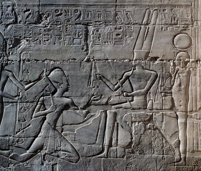 Campagnes van Seti I in Syrië en Palestina, reliëf, noordelijke buitenmuur van Grote Hypostyle Hal, Karnak tempelcomplex (UNESCO Werelderfgoedlijst) door Egyptian 19th Dynasty