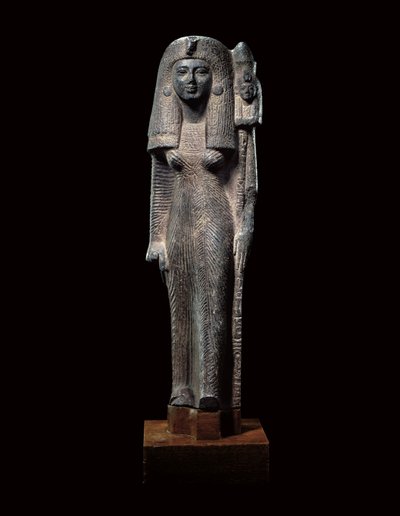 Standbeeld van Koningin Nefertari met Standaard, Nieuwe Koninkrijk, c.1290-1224 v.Chr. door Egyptian 19th Dynasty