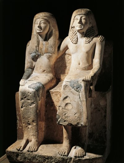 Beeldengroep die de schrijver Pendua en zijn vrouw Nefertari voorstelt, gevonden in Deir el-Medina, Egypte door Egyptian 19th Dynasty