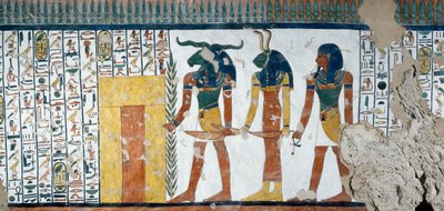 De drie geslachten die de Tweede Poort van het Koninkrijk van Osiris bewaken, Boek van de Doden, Hoofdstuk 144, (detail) uit de fresco