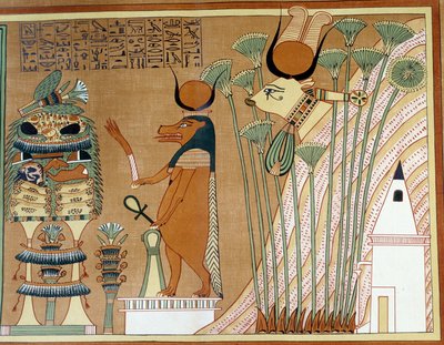 Thoueris en Hathor in het papyrus. College is vergelijkbaar met het papyrus van Ani, uit Thebe door Egyptian 19th Dynasty