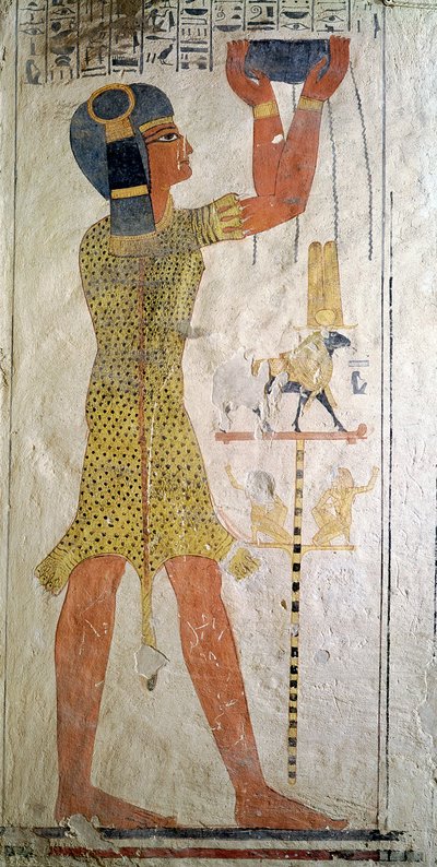 Een Inmutef-priester die een offer brengt, uit het graf van Ramses IX door Egyptian 20th Dynasty