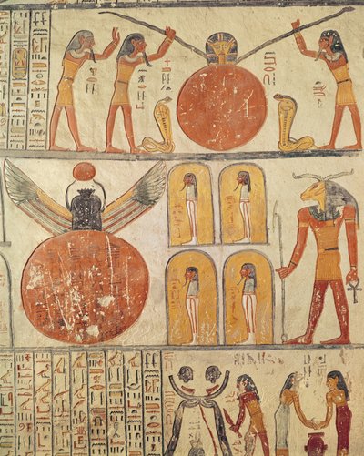 Detail uit het Boek van de Aarde, uit de grafkamer van het graf van Ramses VI (r.1143-1136 v.Chr.) Nieuwe Koninkrijk (muurschildering) door Egyptian 20th Dynasty