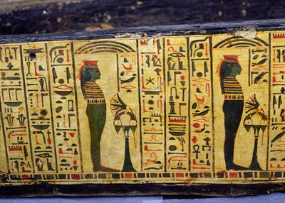 Detail van de buitenste kistbasis van de mummie van Nesyamun, mogelijk gevonden in Deir El-Bahri, Nieuwe Koninkrijk, ca. 1100 v.Chr. door Egyptian 20th Dynasty