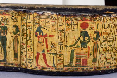 Detail van de buitenste basis van de sarcofaag van Nesyamun, mogelijk gevonden in Deir El-Bahri, Nieuwe Rijk, ca. 1100 v.Chr. door Egyptian 20th Dynasty