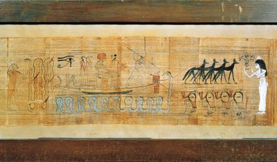 Heruben papyrus, godheid op de zonneboot van Seth door Egyptian 20th Dynasty