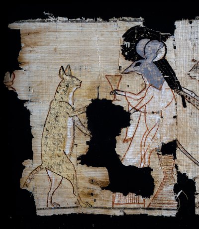 Papyrus met satirische scène, ca. 1100 v.Chr., daterend uit het bewind van Ramses IX, detail (detail) door Egyptian 20th Dynasty