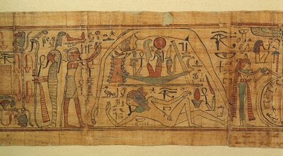 Boek van mythologische afbeeldingen van Nespakachuty, de scheiding van hemel en aarde met de zonneboot door Egyptian 21st Dynasty
