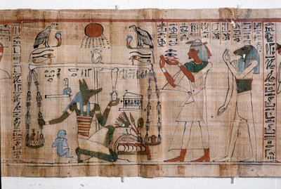 Egyptische antiquiteit: psychostase (wegen van zielen). papyrus van een Dodenboek. Papyrus van de 21e dynastie door Egyptian 21st Dynasty