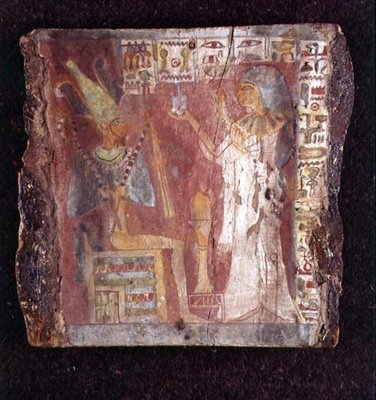 Interieur van de Sarcofaag van de Zangeres, Toarnemiherti, die de Overledene toont die Wierook aanbiedt aan de Gezeten Osiris, Derde Tussenperiode door Egyptian 21st Dynasty