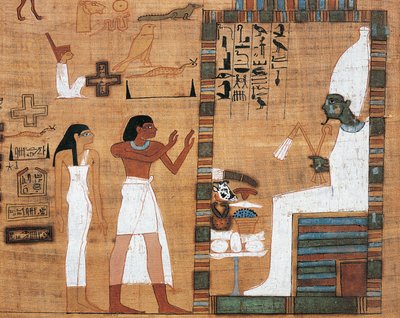 Papyrus die man en vrouw toont voor het hof van Osiris door Egyptian 21st Dynasty