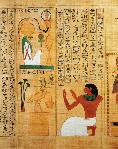 Mythologisch papyrus van Imenemsauf, Hoofddrager van Amon. Detail: hymne aan de zon Ra als een vogel door Egyptian 22nd Dynasty