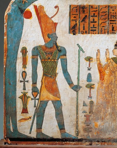 Stele van dame Taperet, houten stele beschilderd aan beide zijden, zijde B: Taperet bidt tot god Atum, de ondergaande zon, Derde Tussenperiode, Dynastie XXII door Egyptian 22nd Dynasty