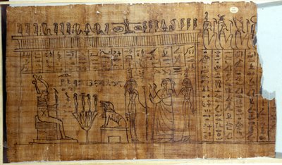 Het Dodenboek: Egyptische hiëroglief op een papyrus van de 22e dynastie. 9e eeuw v.Chr. Turijn, Egyptisch Museum. door Egyptian 22nd Dynasty