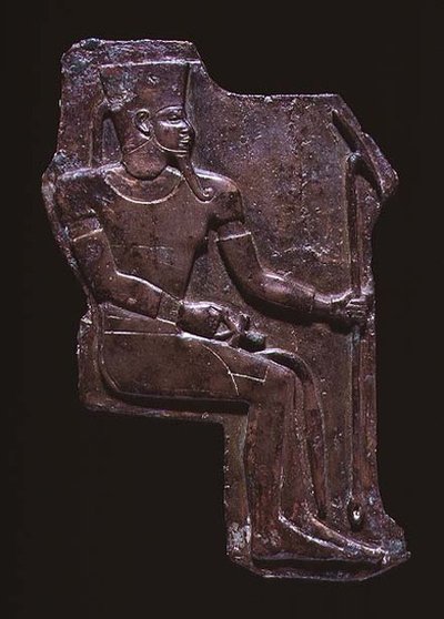 Reliëfplaat van de God Amun, uit de Tempel van Isis in Saqqara, Late Periode, ca. 760-656 v.Chr. door Egyptian 25th Dynasty