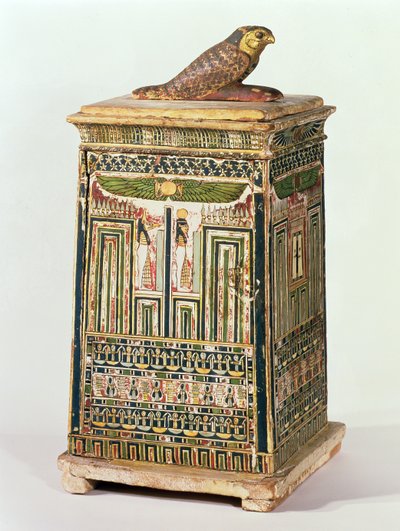 Canopische kruikendoos, uit Saqqara, Late Periode (polychroom en verguld hout) door Egyptian 26th Dynasty