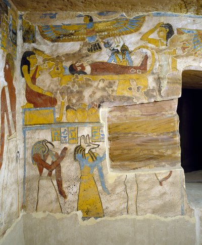 Muurschilderingen van grafkamer van Tombe van Pa Nentwy, Bahariya Oase, Gizeh, Egypte door Egyptian 26th Dynasty