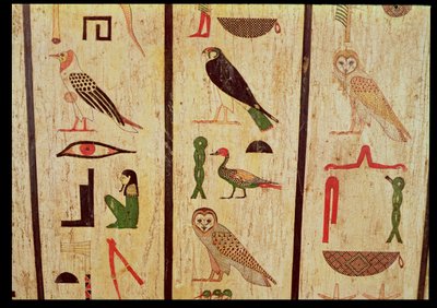 De sarcofaag van Psamtik I (664-610 v.Chr.) detail van hiërogliefen, Late Periode door Egyptian 26th Dynasty