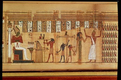 Het oordeel van Osiris (detail) uit een Dodenboek, Late Periode door Egyptian 30th Dynasty