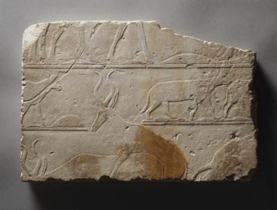 Reliëf met woestijndieren, Oude Rijk, gevonden in Saqqara, c.2472-2455 v.Chr. door Egyptian 5th Dynasty