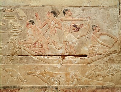 Reliëf met mannen in een boot, uit het graf van prinses Idut door Egyptian 6th Dynasty