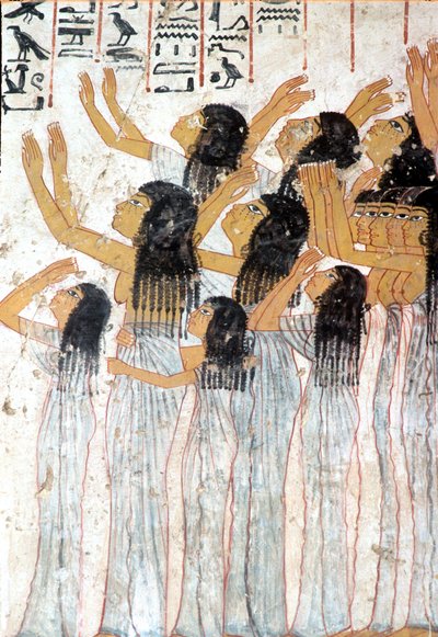 Oud Egypte, Schilderij, Fresco, Jammerende vrouwen in de begrafenisstoet, Graf van Ramose, Thebe door Egyptian Egyptian