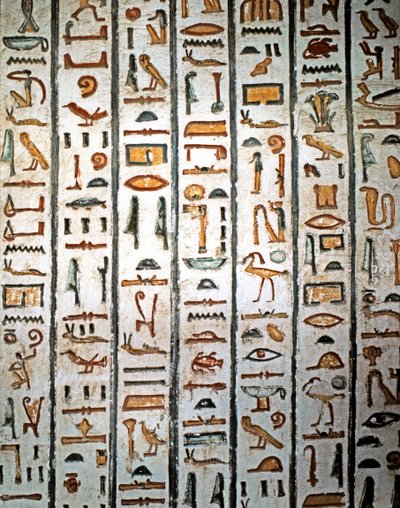 EGYPTIKAANSE KUNST: Hiëroglief. Uit het graf van Sethi I in de Vallei der Koningen. (fresco) door Egyptian Egyptian