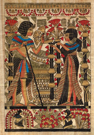 Egyptische kunst, Egyptisch papyrus: Farao en zijn vrouw door Egyptian Egyptian