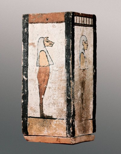 Egyptische oudheid: houten grafurn of canope. door Egyptian Egyptian