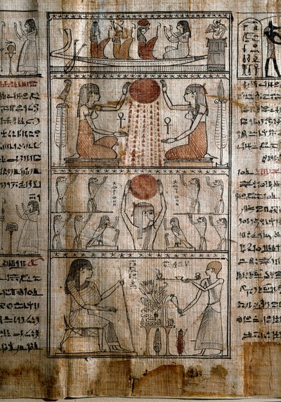 Egyptische oudheid: zonne-symboliek. Papyrus van een Dodenboek. Ptolemaeïsche periode. Turijn, Egyptisch Museum door Egyptian Ptolemaic Period