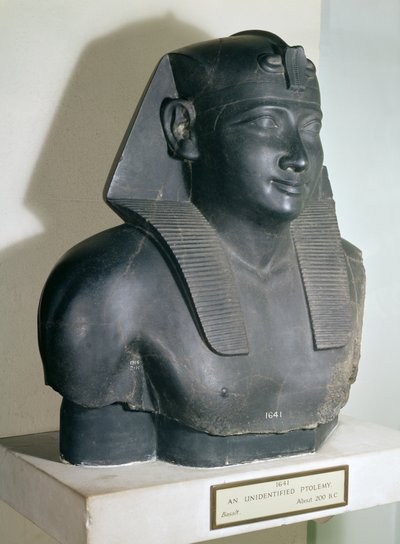 Fragment van een Egyptische stijl standbeeld van Ptolemaeus I, 305-283 v.Chr. door Egyptian Ptolemaic Period
