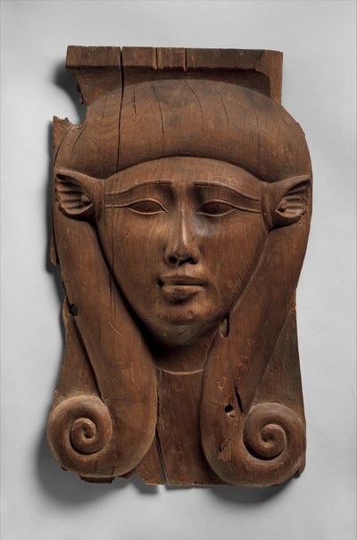 Paneel van een Hathor-zuil, 380-200 v.Chr. (ceder) door Egyptian Ptolemaic Period