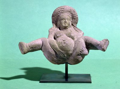 Beeldje van een vrouw die bevalt, gegeven aan zwangere vrouwen voor een succesvolle bevalling, uit Alexandrië (terracotta) door Egyptian Ptolemaic Period
