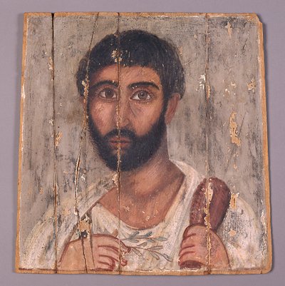 Portret van een bebaarde man uit een heiligdom, ca. 100 n.Chr. (tempera op hout) door Egyptian School